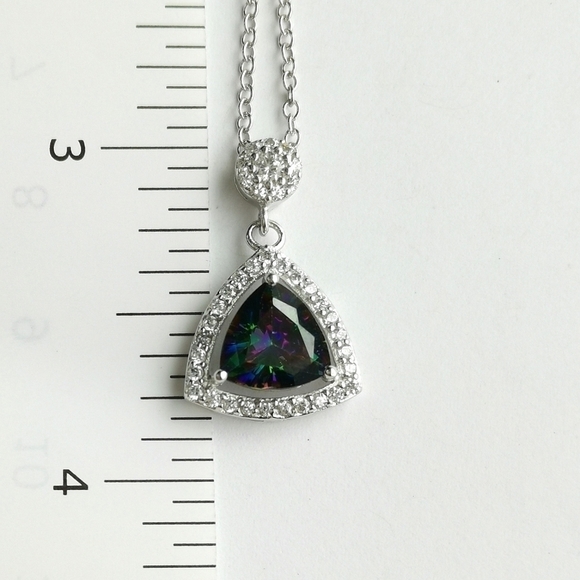 Mystic Topaz CZ Halo Pendant Necklace Sterling Silver - Picture 5 of 7